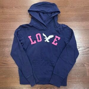 y2k american eagle navy blue graphic hoodie small